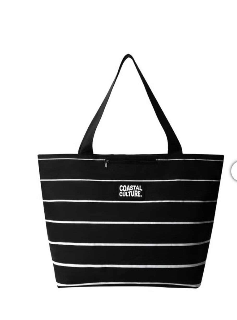 Coastal Culture Everyday Tote Bag Beach Travel Zipper Black